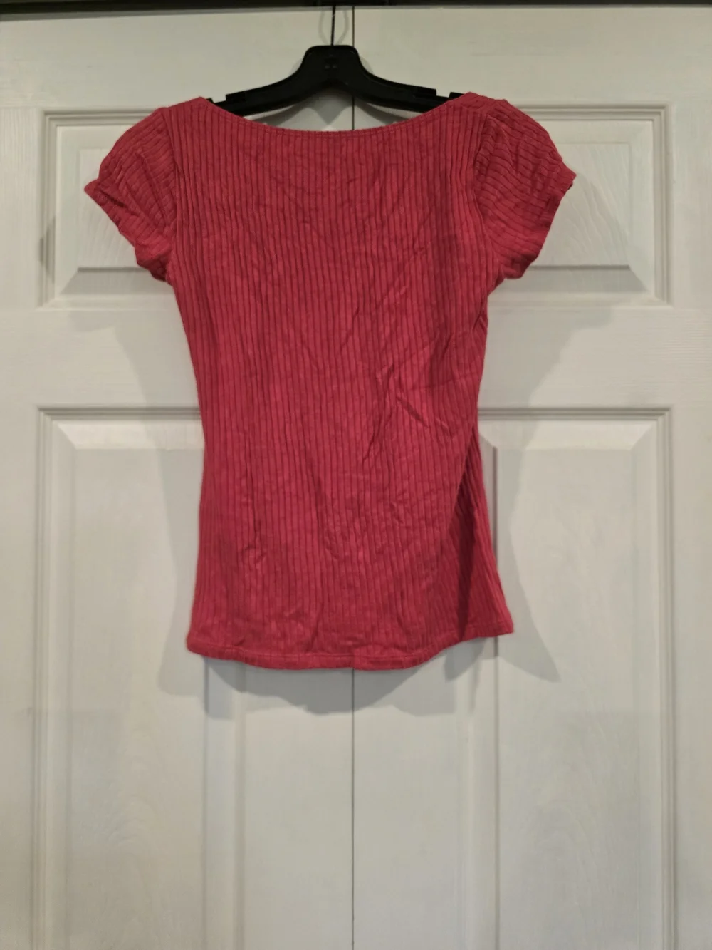 Reformation Bardot Ribbed Square-Neck Top in Apple - Picture 4 of 5